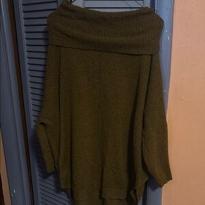 Brown and Orange Off-the-Shoulder Sweater with Chunky Knit